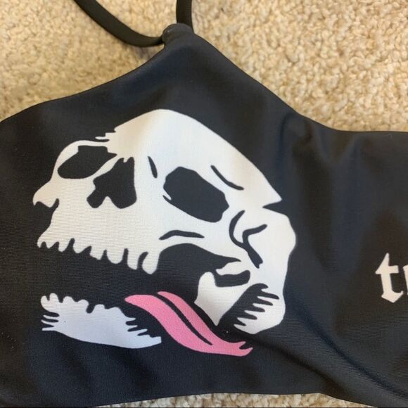 𝅺too HOT TO HANDLE GOTH PUNK SKULL FLAME BIKINI black pink Sz L - Picture 9 of 14